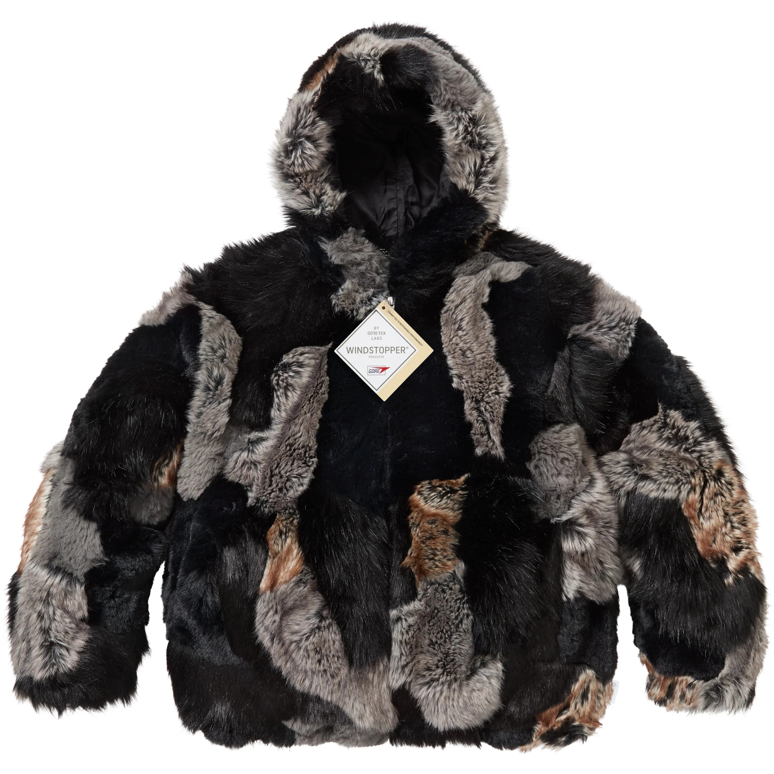 Patchwork WINDSTOPPER® Hooded Faux Fur Jacket view 5